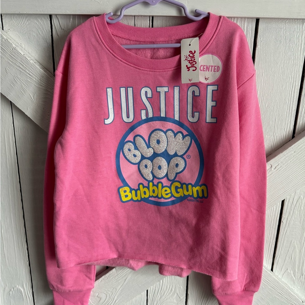 NWT Justice Girl’s Medium Size 10 Pink Blow Pop Bubble Gum Sweatshirt
